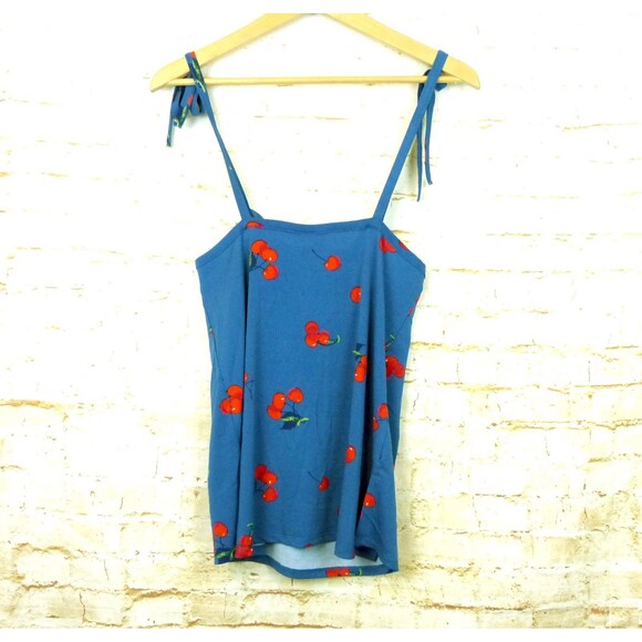 Modcloth Tank Top Womens XS Blue Cherry Bomb Print Coquette 90s Kidcore Retro - Picture 12 of 15